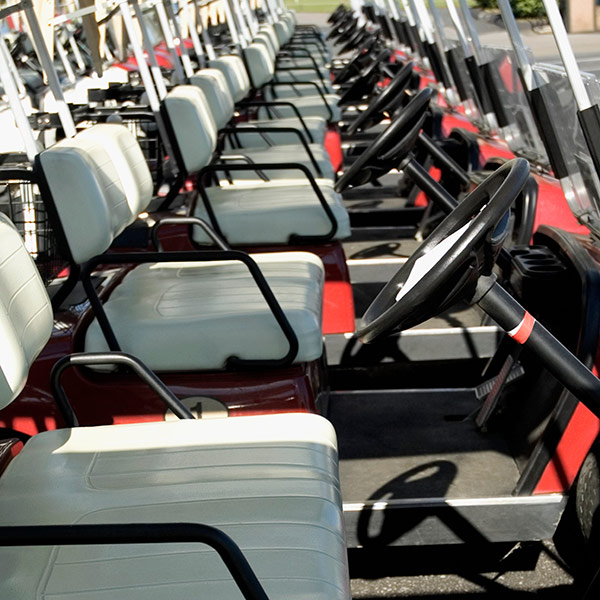 Row of empty golf carts